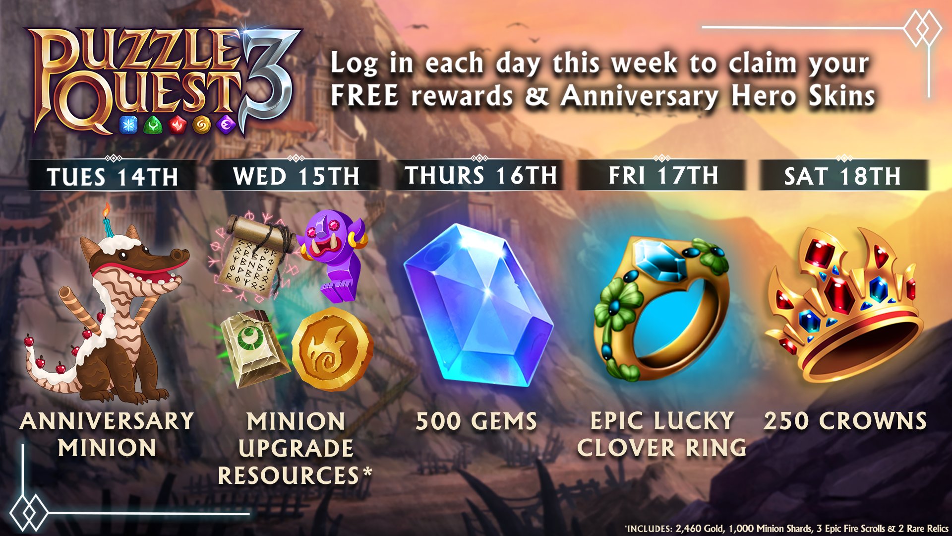 Puzzle Quest 3 1 Year Anniversary Giveaways